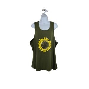 Womens 3X-Large Racerback Tank Top Olive Green Novelty Sunflower Graphic T-Shirt